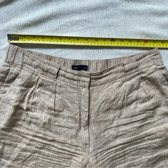 100% FLAX LINEN  M&S Collection Beige Tan Wide Leg Trouser Pants Size 18 Short - Picture 12 of 16